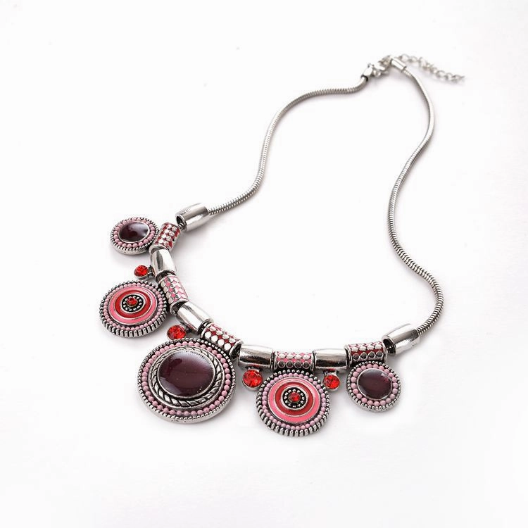 Wholesale Vintage Drop Oil Inlaid Diamond Alloy Necklace