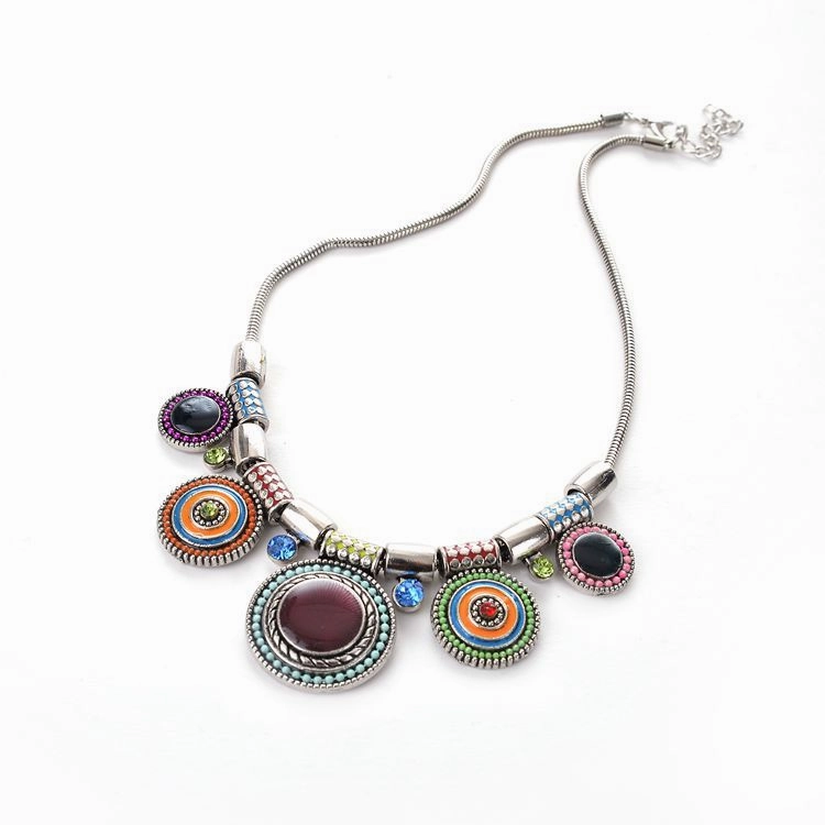 Wholesale Vintage Drop Oil Inlaid Diamond Alloy Necklace