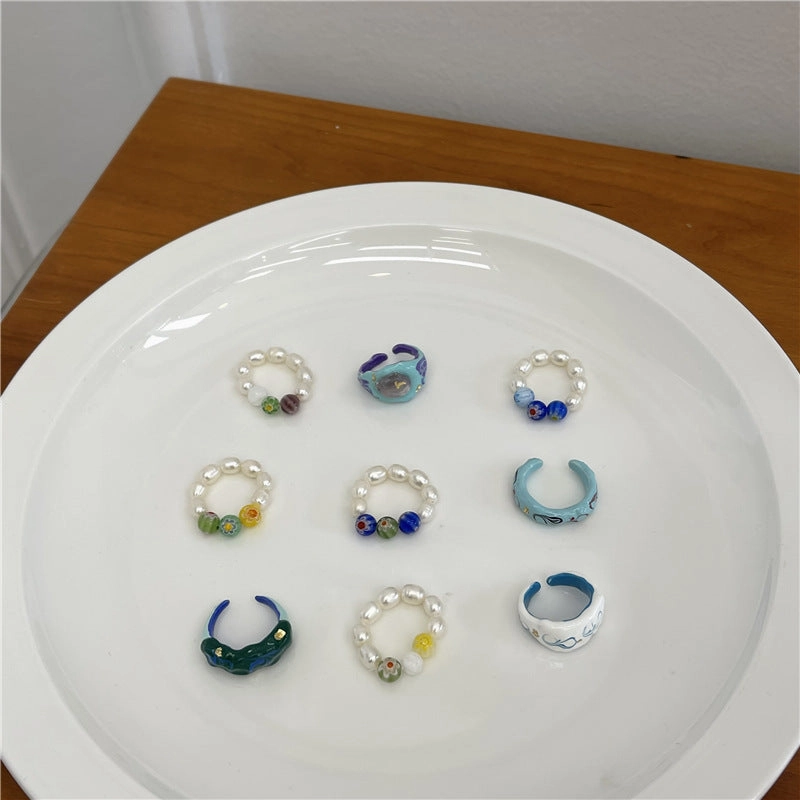 Wholesale Vintage Enamel Painted Gold Foil Copper Rings