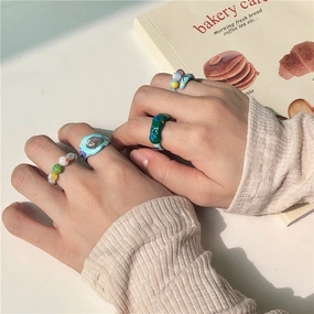 Wholesale Vintage Enamel Painted Gold Foil Copper Rings