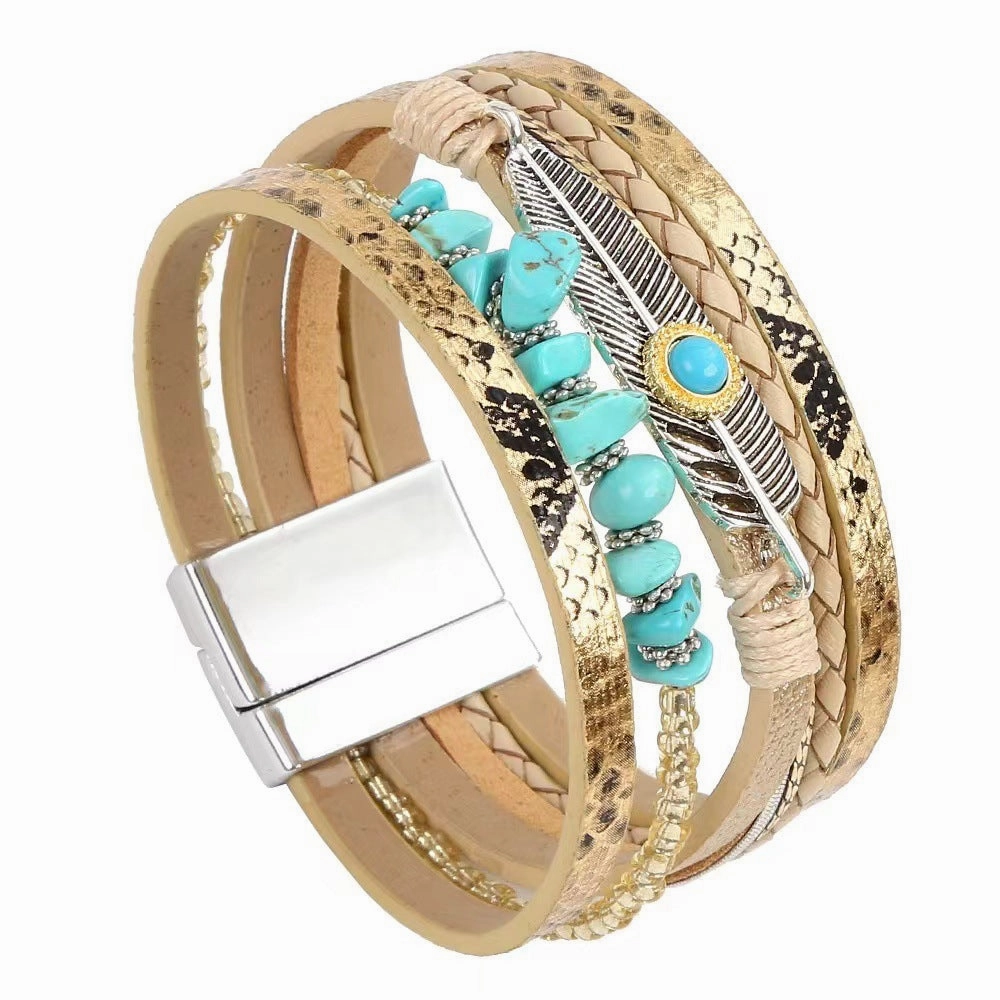 Wholesale Vintage Ethnic Style Woven Turquoise Multi-layered Bohemian Bracelet