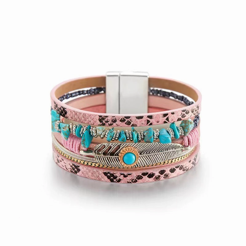 Wholesale Vintage Ethnic Style Woven Turquoise Multi-layered Bohemian Bracelet