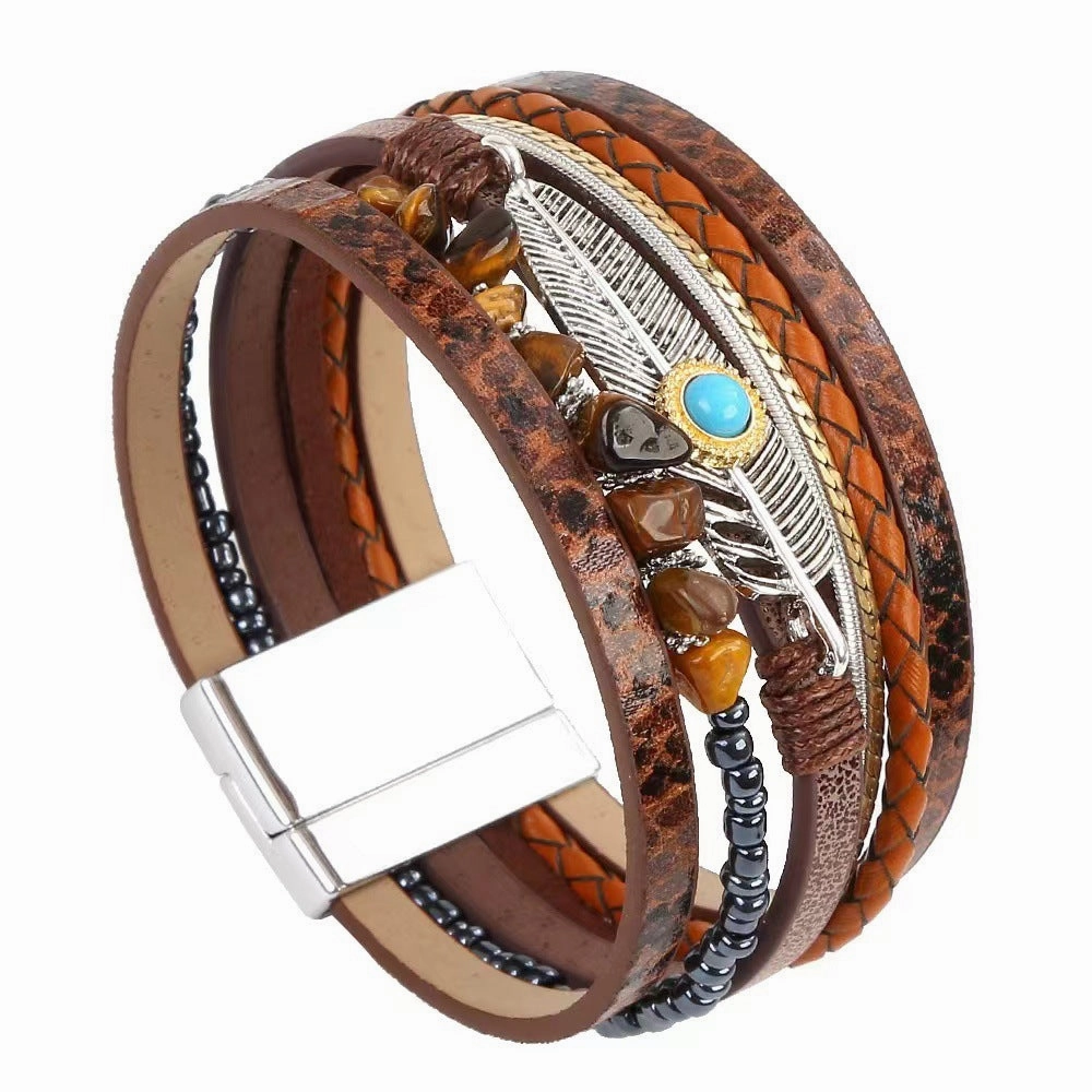 Wholesale Vintage Ethnic Style Woven Turquoise Multi-layered Bohemian Bracelet