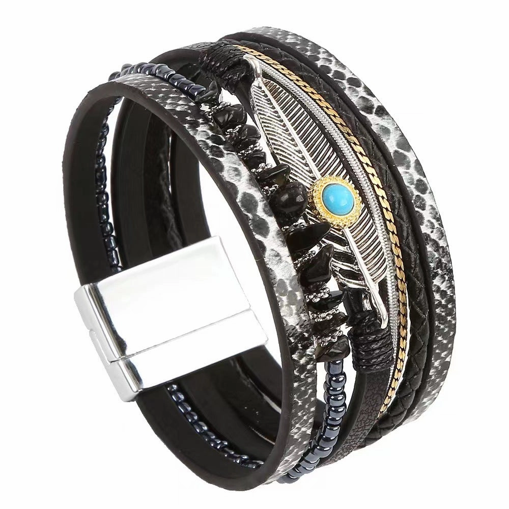 Wholesale Vintage Ethnic Style Woven Turquoise Multi-layered Bohemian Bracelet
