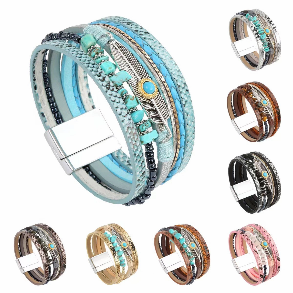 Wholesale Vintage Ethnic Style Woven Turquoise Multi-layered Bohemian Bracelet
