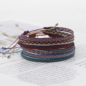 Wholesale Vintage Ethnic Webbing Faux Leather Bracelet