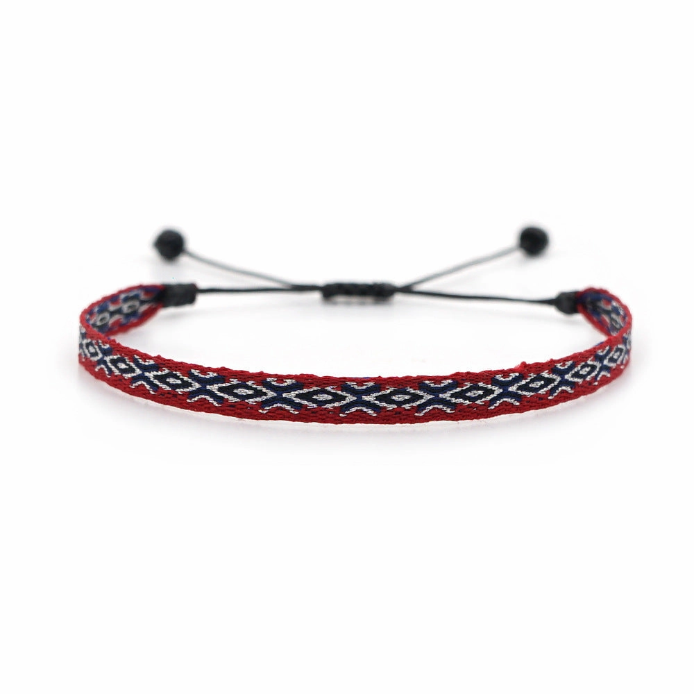 Wholesale Vintage Ethnic Webbing Faux Leather Bracelet