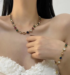 Wholesale Vintage Gemstones Colored Diamonds and Circular Alloy Bracelet