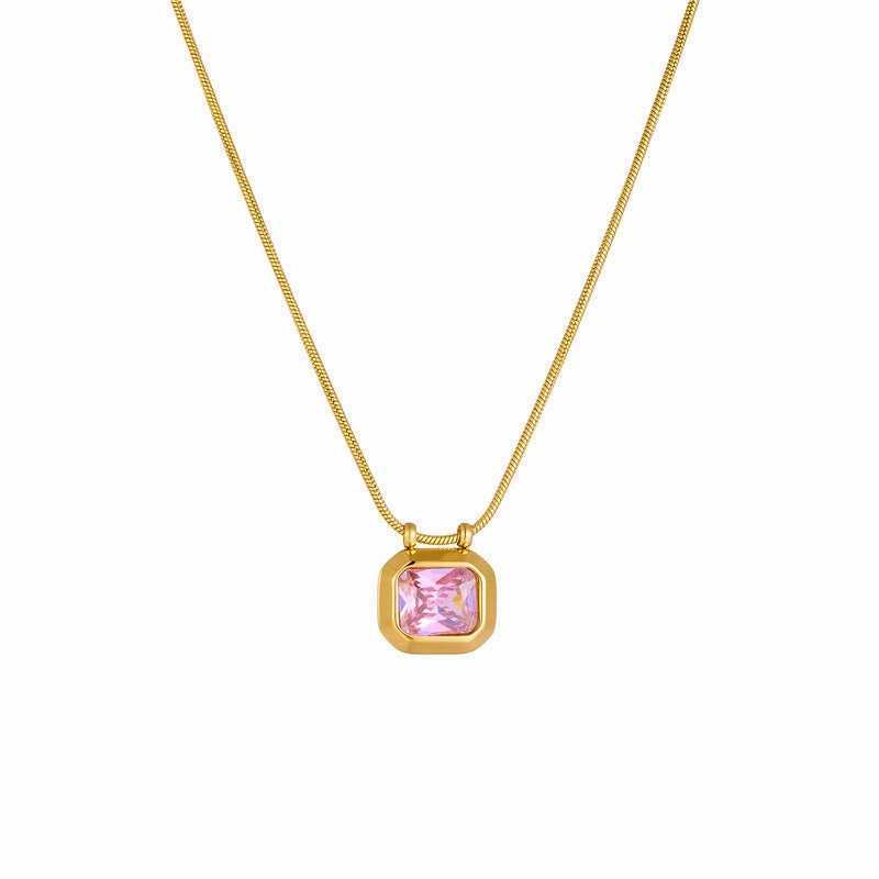 Wholesale Vintage Geometric Zircon Octagon Sugar Cube Clavicle Chain Necklace