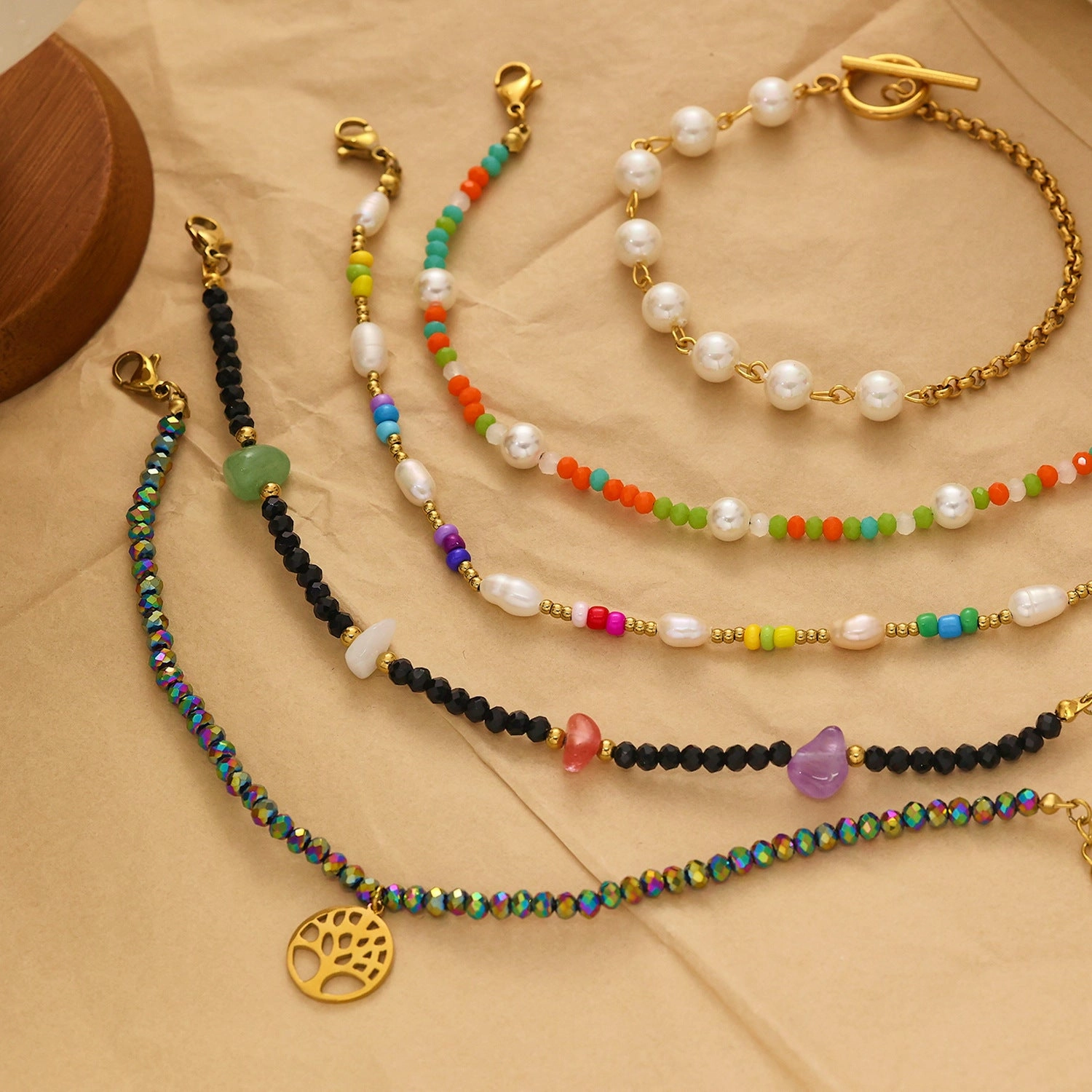 Wholesale Vintage Gold Bohemian Style Beaded Titanium Steel Bracelet