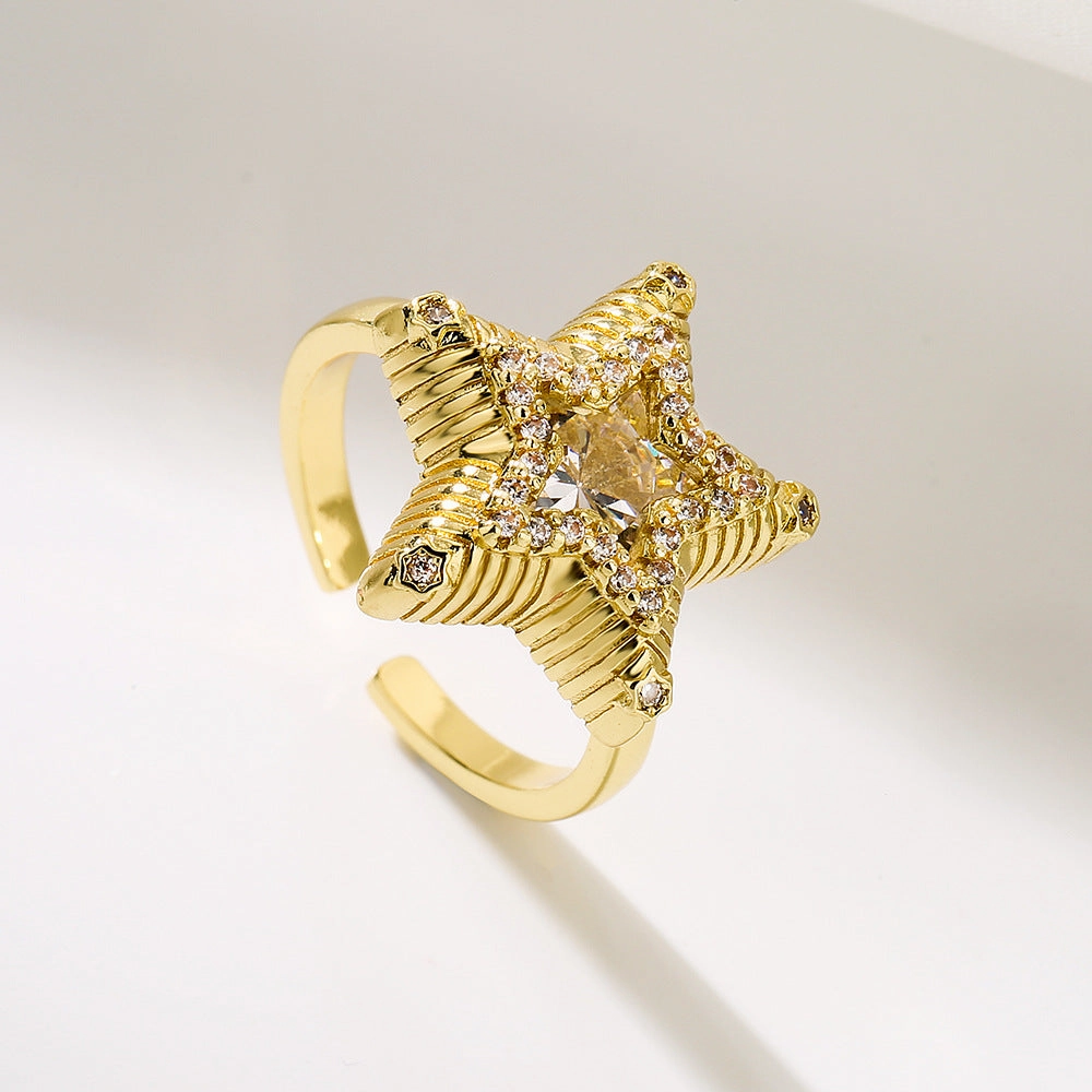 Wholesale Vintage Gold Plated Zircon Star Copper Rings