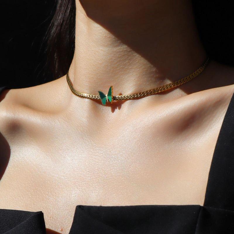 Wholesale Vintage Green Butterfly Titanium Steel Necklaces