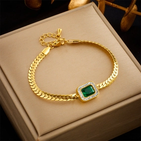 Wholesale Vintage Green Square Diamond Gemstone Twist Titanium Steel Bracelet