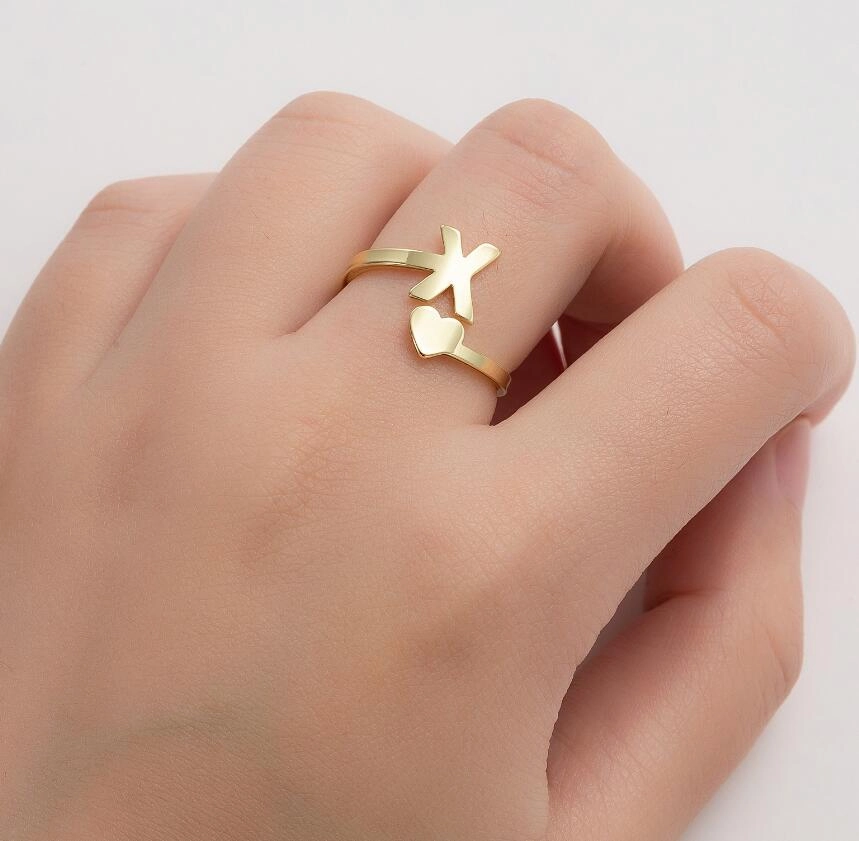 Wholesale Vintage Heart Alphabet Titanium Steel Rings