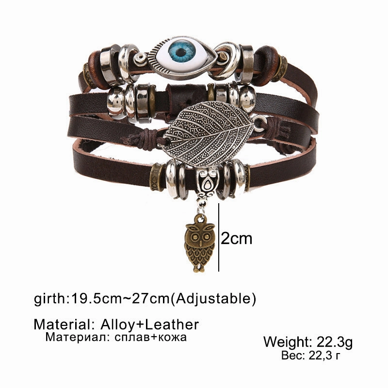 Wholesale Vintage Leaf Handwoven Multi-layer Leather Bracelet