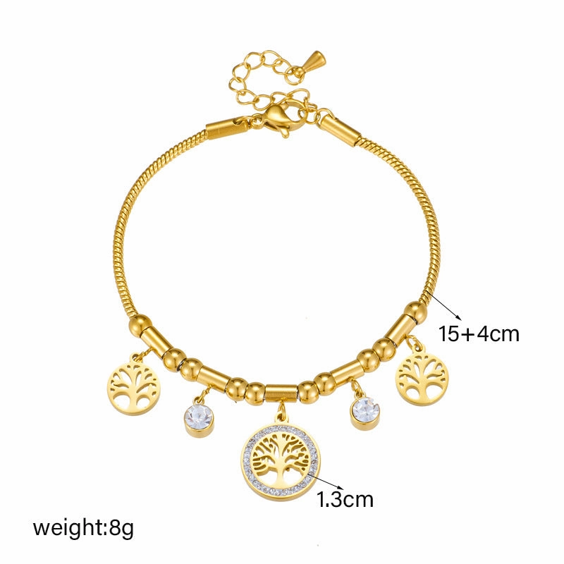 Wholesale Vintage Metal Diamond Hollow Tree of Life Titanium Steel Bracelet