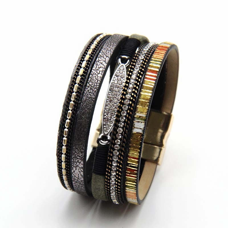 Wholesale Vintage Multi-layer Woven Bohemian Ethnic Style Magnetic Clasp Bracelet