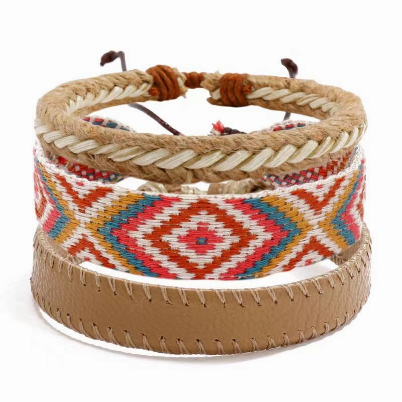 Wholesale Vintage Multilayer Alloy Wood Bead Leather Bracelet