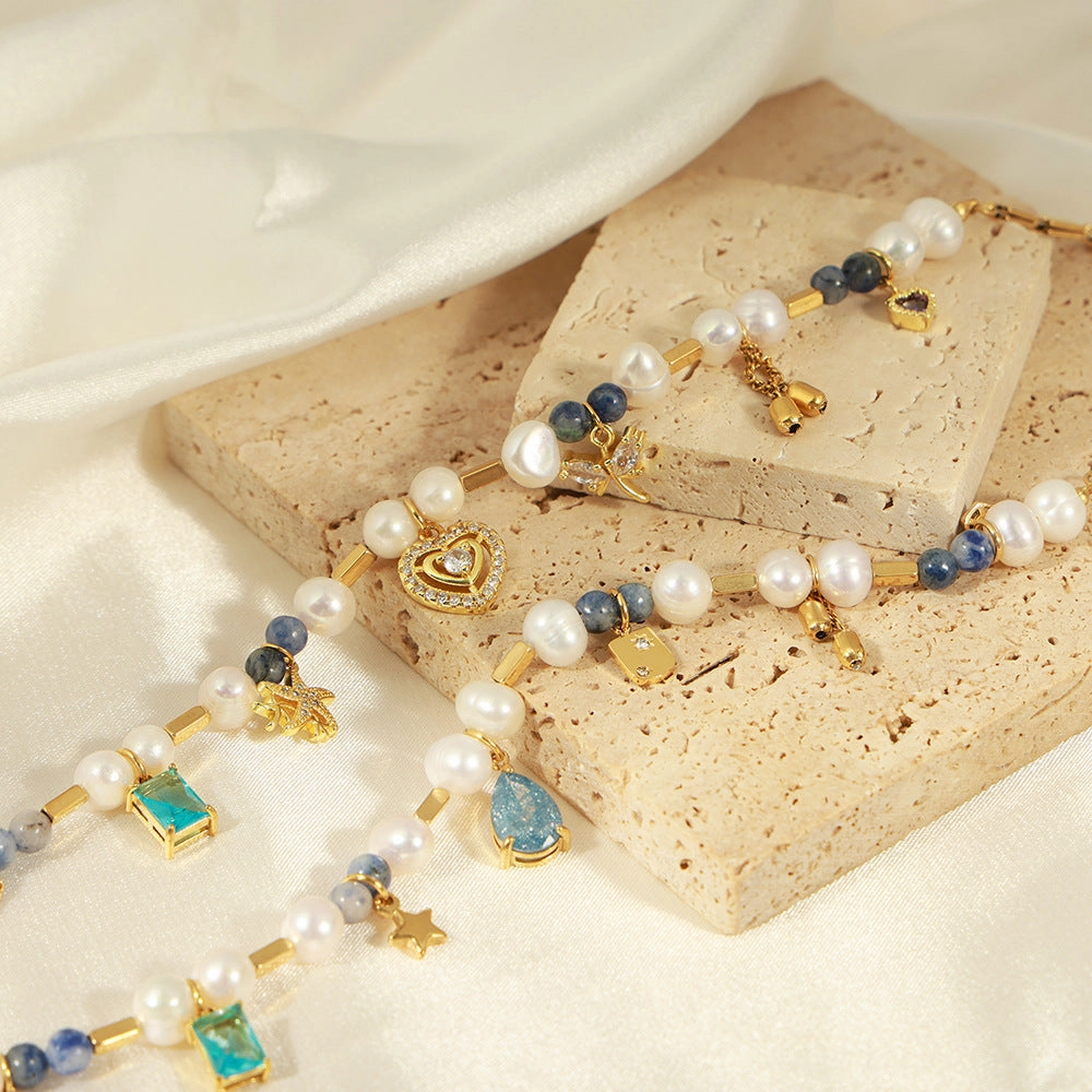 Wholesale Vintage Natural Stone Handmade Beaded Titanium Steel Necklaces