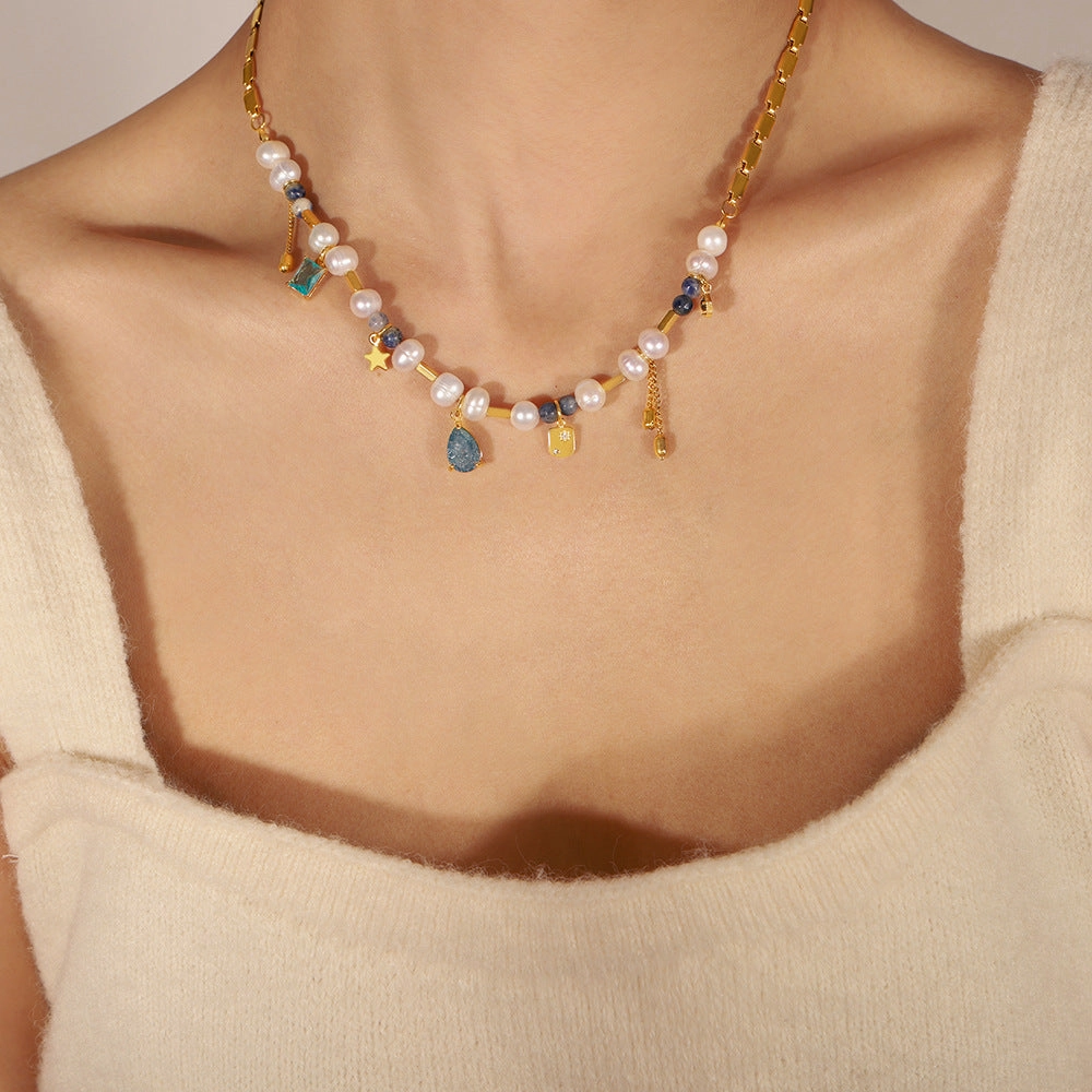 Wholesale Vintage Natural Stone Handmade Beaded Titanium Steel Necklaces