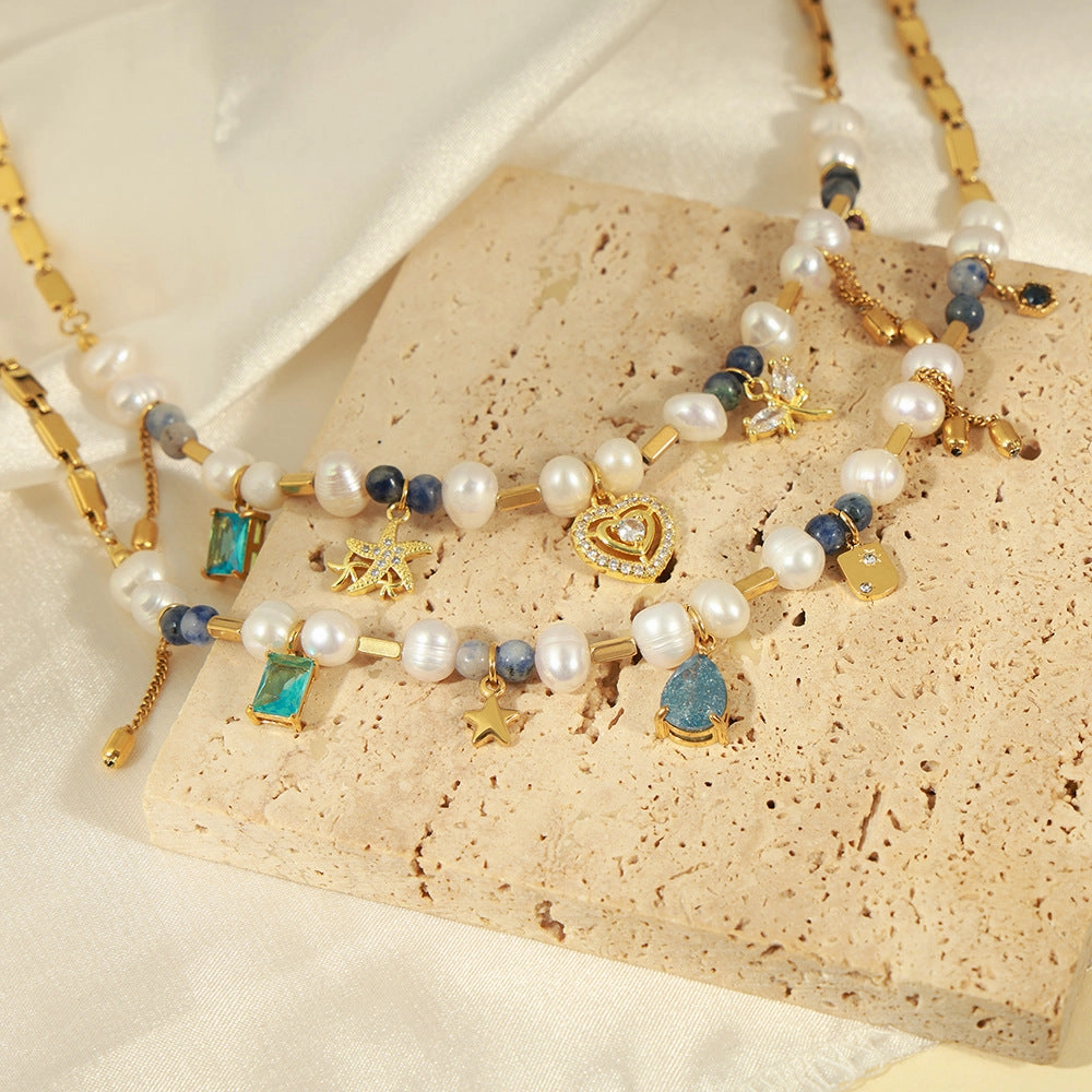 Wholesale Vintage Natural Stone Handmade Beaded Titanium Steel Necklaces