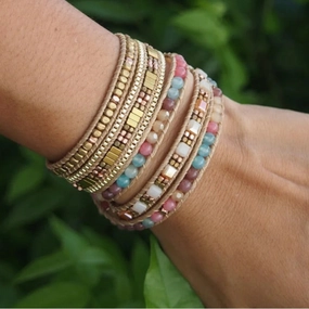 Wholesale Vintage Natural Stone Multi-layer Beaded Braided Wrap Bohemian Bracelet