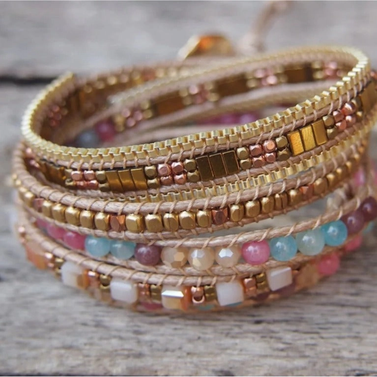 Wholesale Vintage Natural Stone Multi-layer Beaded Braided Wrap Bohemian Bracelet