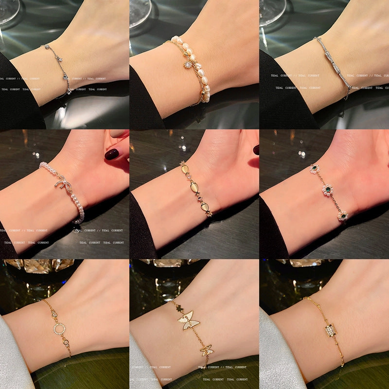 Wholesale Vintage Pearl Niche Advanced Titanium Steel Bracelet For Women