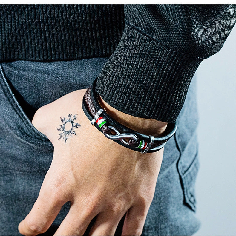 Wholesale Vintage Simple Leather Multi-layer Men's Alloy Bracelet