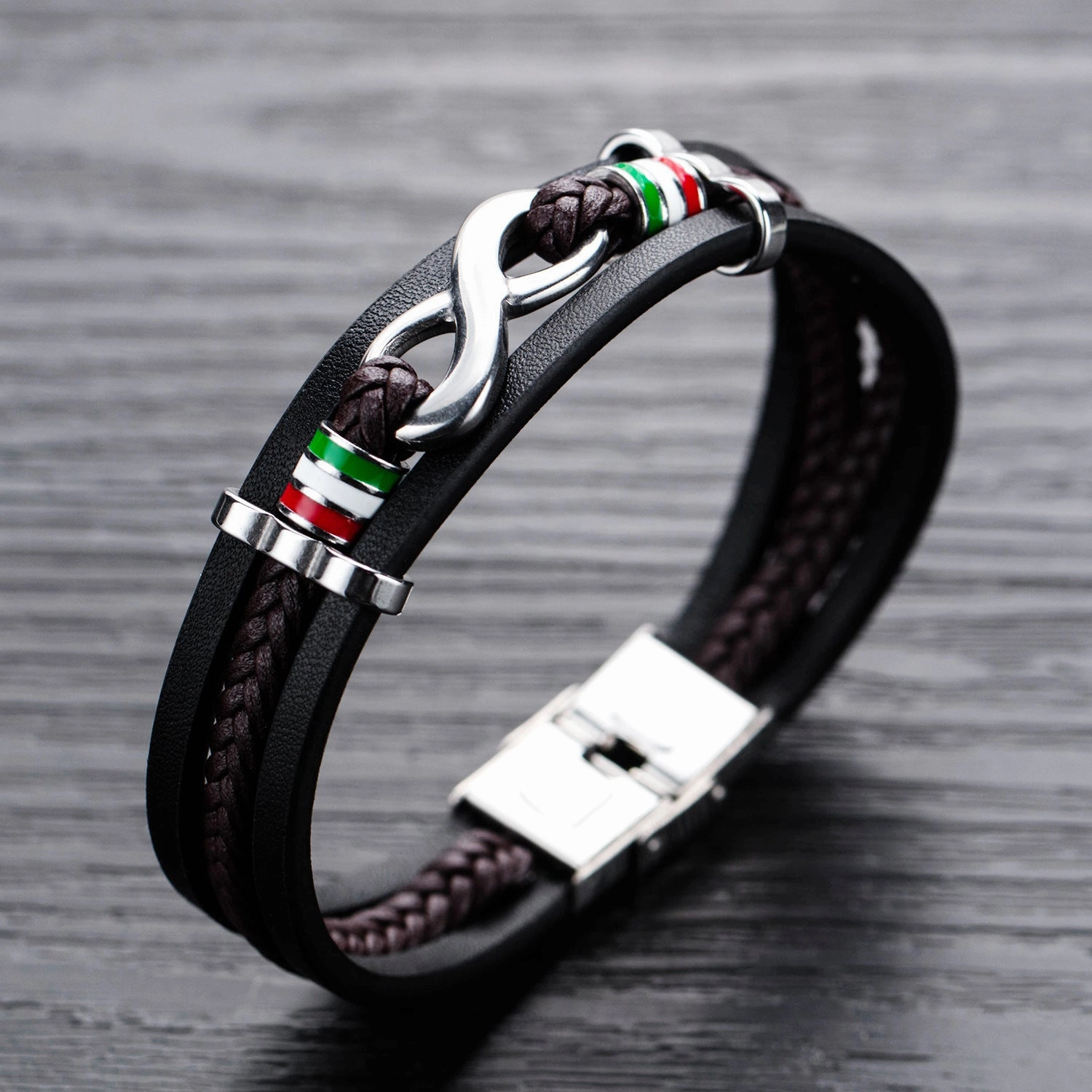 Wholesale Vintage Simple Leather Multi-layer Men's Alloy Bracelet
