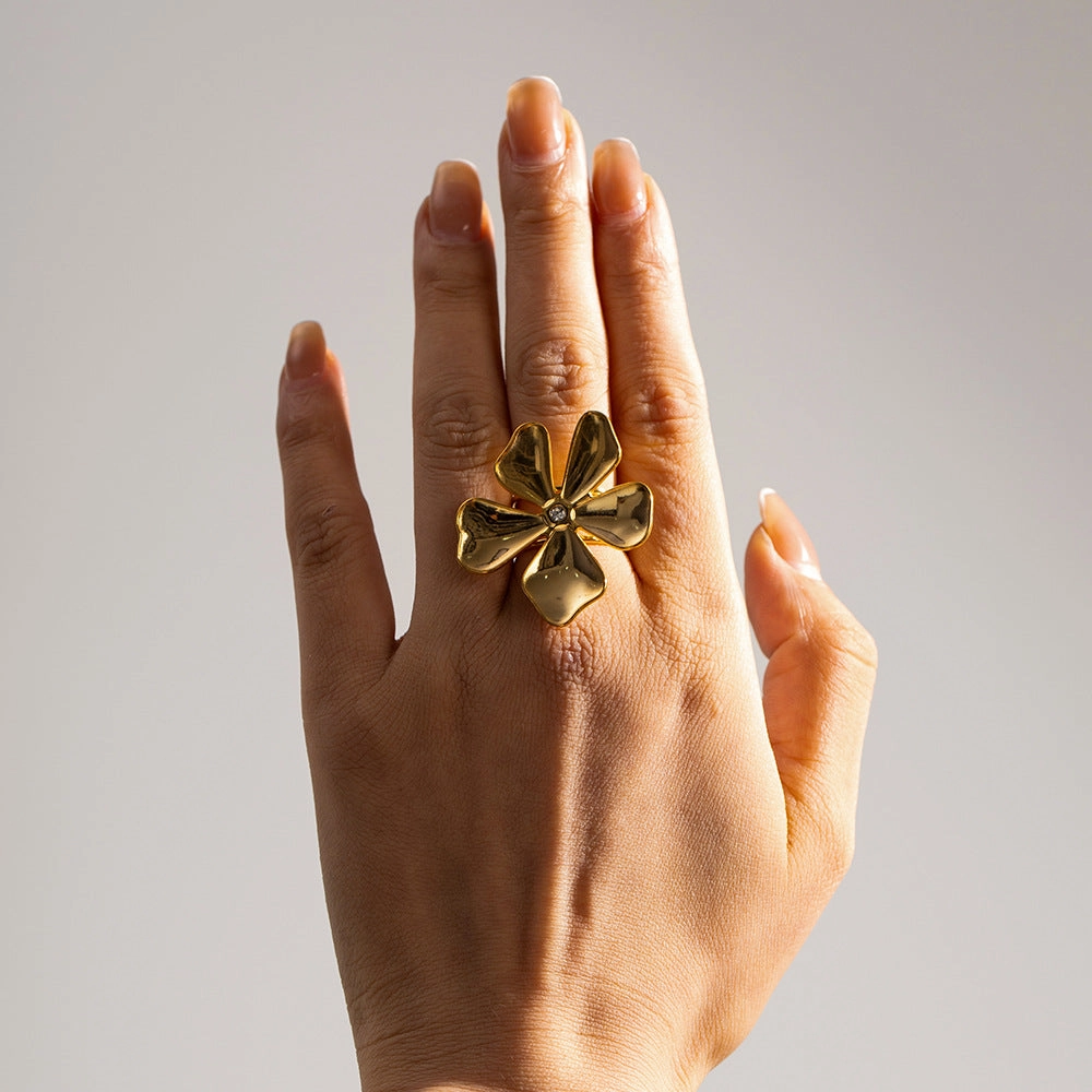 Wholesale Vintage Stainless Steel Daffodil Embossed Ring