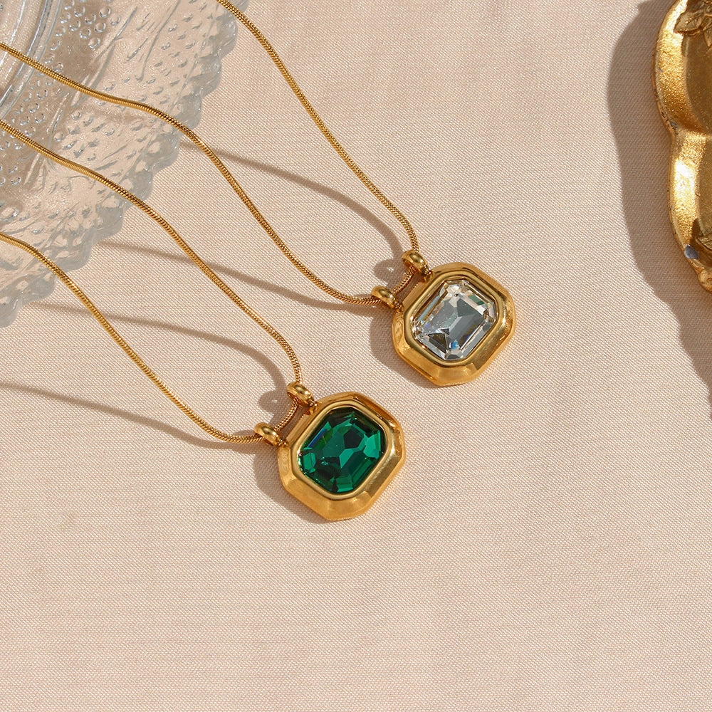 Wholesale Vintage Stainless Steel Plated 18K Gold Zircon Necklace