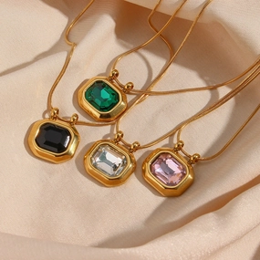 Wholesale Vintage Stainless Steel Plated 18K Gold Zircon Necklace