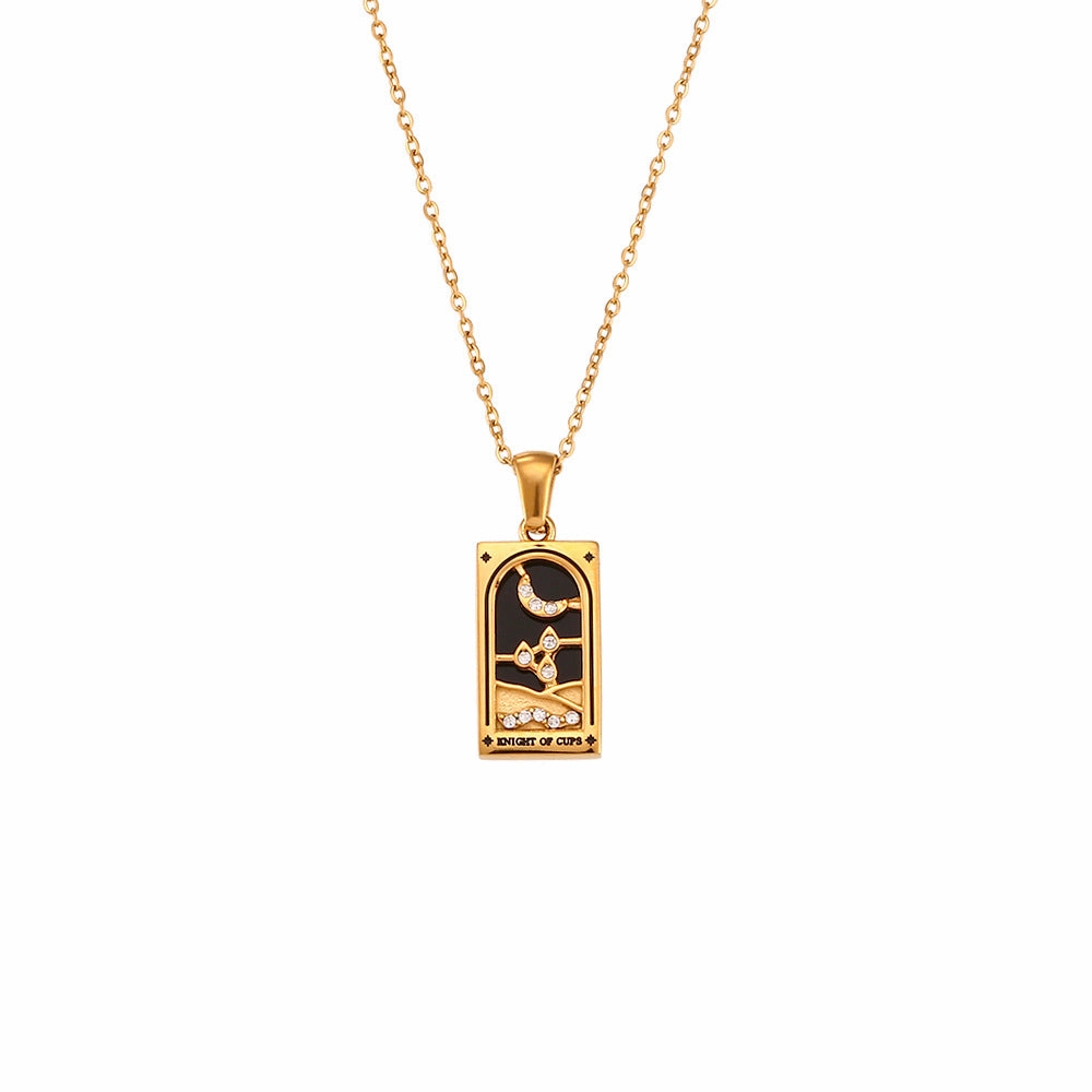 Wholesale Vintage Stainless Steel Rectangular Oil Dripping Zircon Tarot Card Necklace