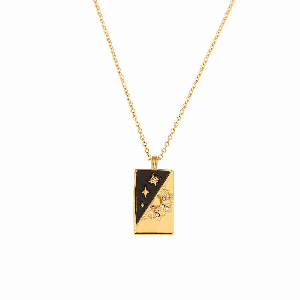 Wholesale Vintage Stainless Steel Rectangular Oil Dripping Zircon Tarot Card Necklace