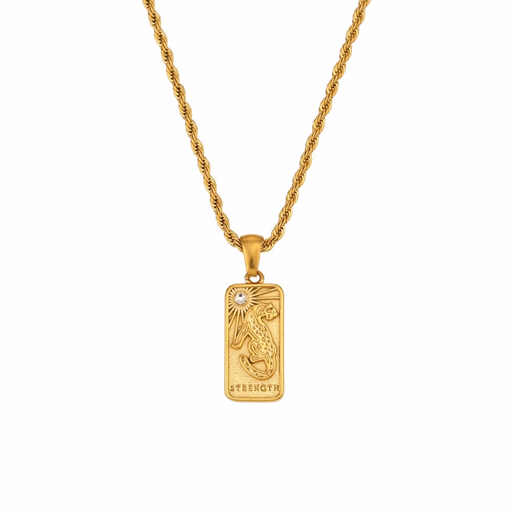 Wholesale Vintage Stainless Steel Rectangular Oil Dripping Zircon Tarot Card Necklace