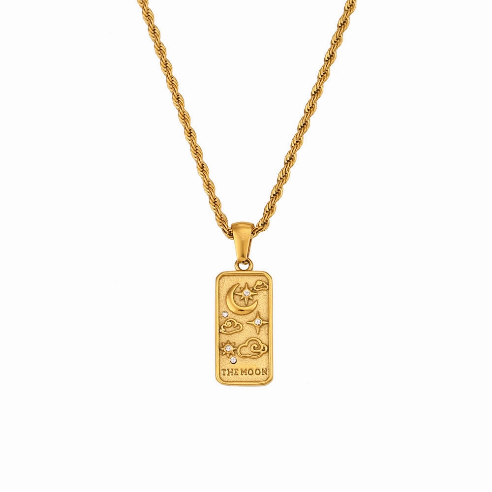Wholesale Vintage Stainless Steel Rectangular Oil Dripping Zircon Tarot Card Necklace
