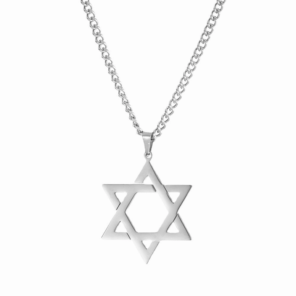 Wholesale Vintage Stainless Steel Six Pointed Star Necklace