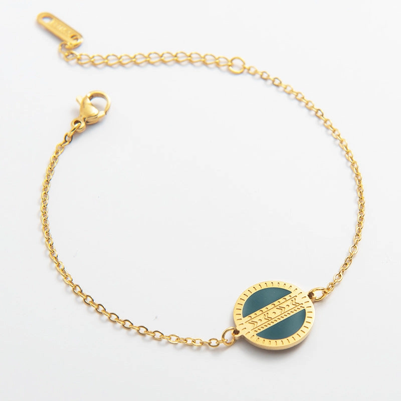 Wholesale Vintage Textured Titanium Steel Round Pendant Bracelet
