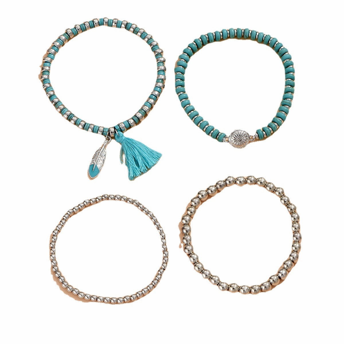 Wholesale Vintage Turquoise Alloy Beaded Bracelet Set of Four