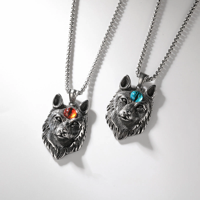 Wholesale Vintage Wolf Head Stainless Steel Necklace
