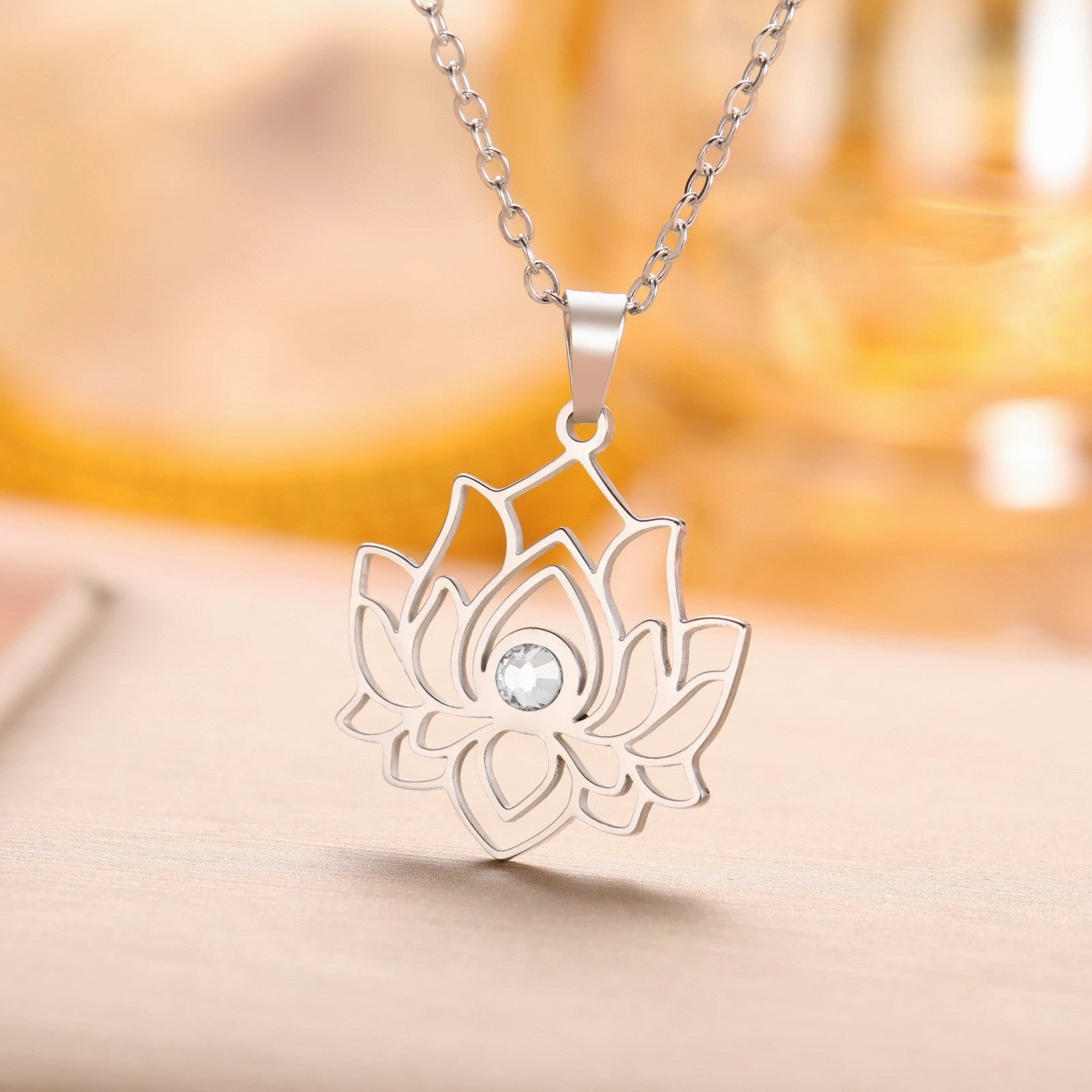 Wholesale Water Drop Lotus Necklace Women's Stainless Steel Trend Necklace