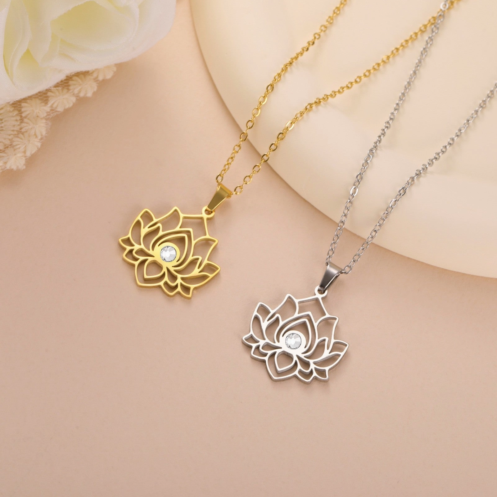 Wholesale Water Drop Lotus Necklace Women's Stainless Steel Trend Necklace