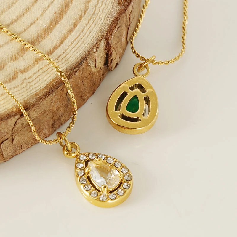 Wholesale Water drop zircon necklace female 18K stainless steel pendant clavicle chain