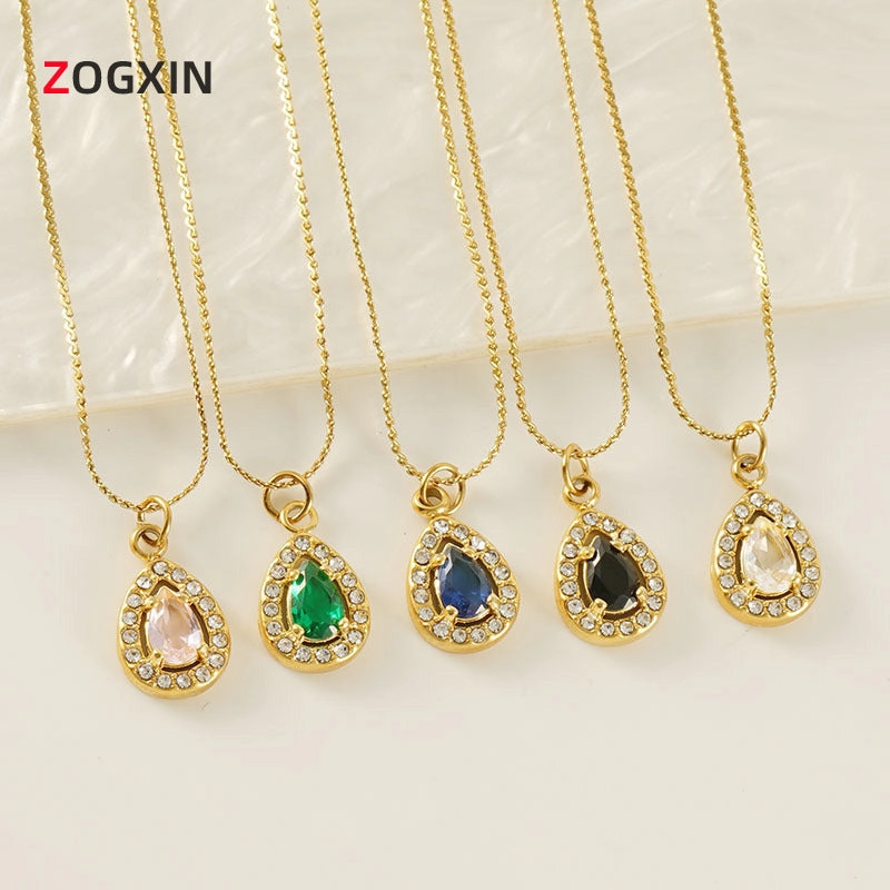 Wholesale Water drop zircon necklace female 18K stainless steel pendant clavicle chain