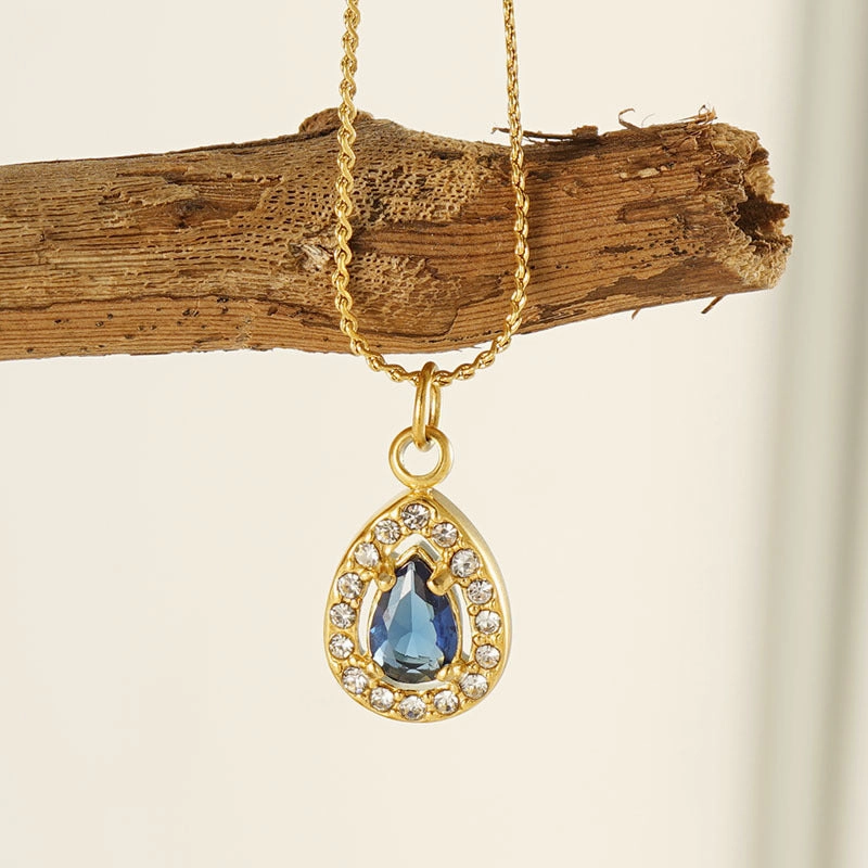 Wholesale Water drop zircon necklace female 18K stainless steel pendant clavicle chain