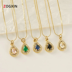 Wholesale Water drop zircon necklace female 18K stainless steel pendant clavicle chain