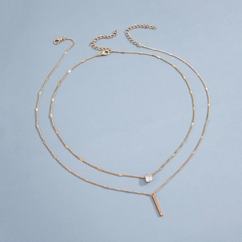 Wholesale Waterdrop Double Layer Metal Necklaces