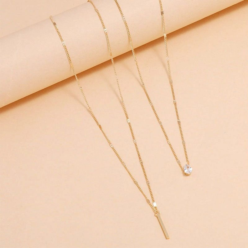 Wholesale Waterdrop Double Layer Metal Necklaces