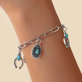 Wholesale Waterdrop Geometric Turquoise Cutout Alloy Bracelet